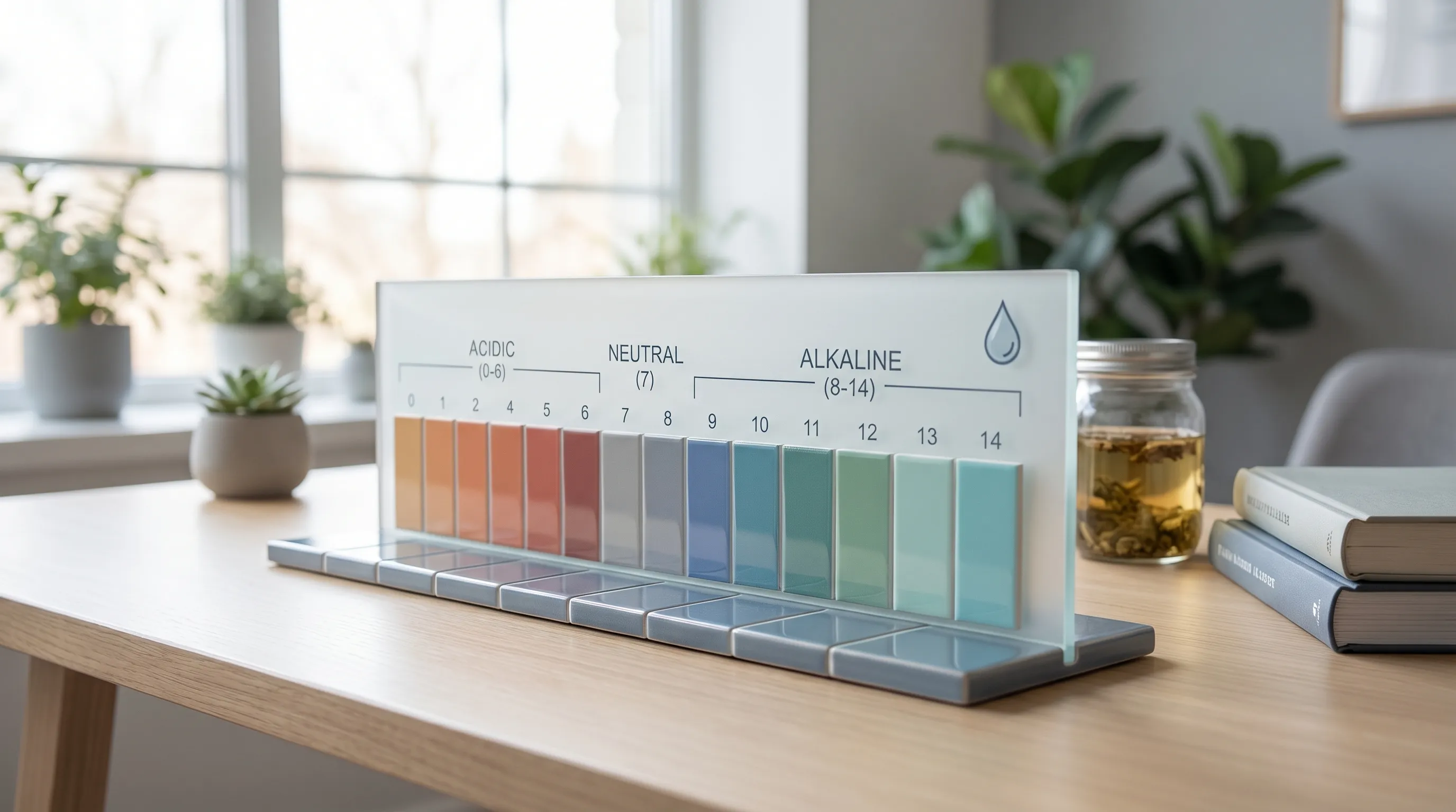 A color-coded pH scale from 0 to 14 showing the alkaline range