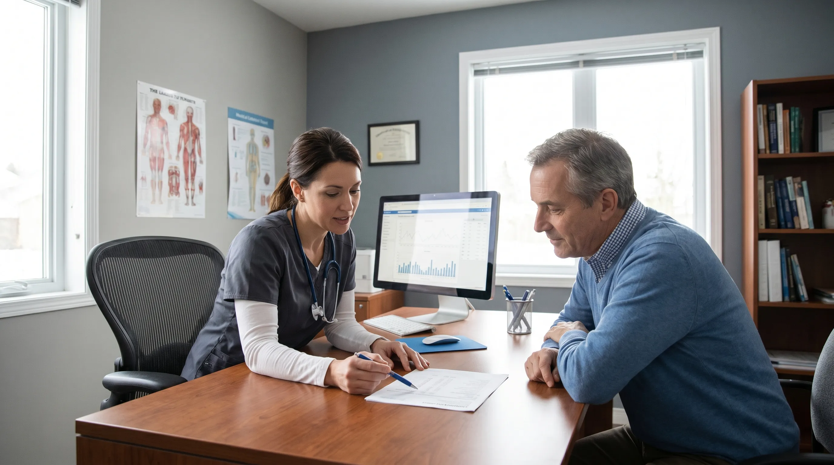 Healthcare professional discussing accurate blood test interpretation with patient to explain platelet clumping findings and next steps for monitoring