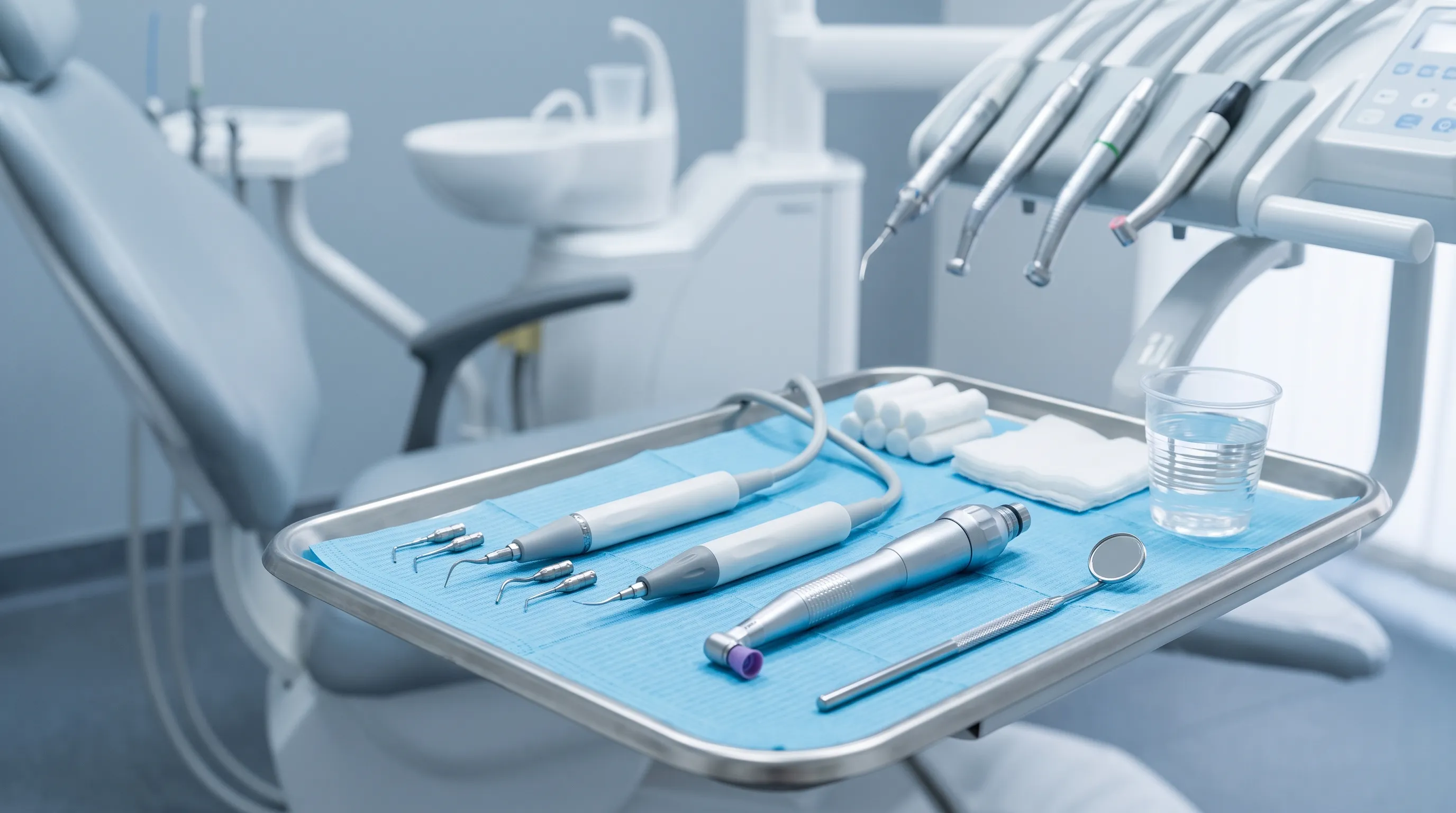 Modern dental clinic equipment used for professional tooth cleaning and stain removal