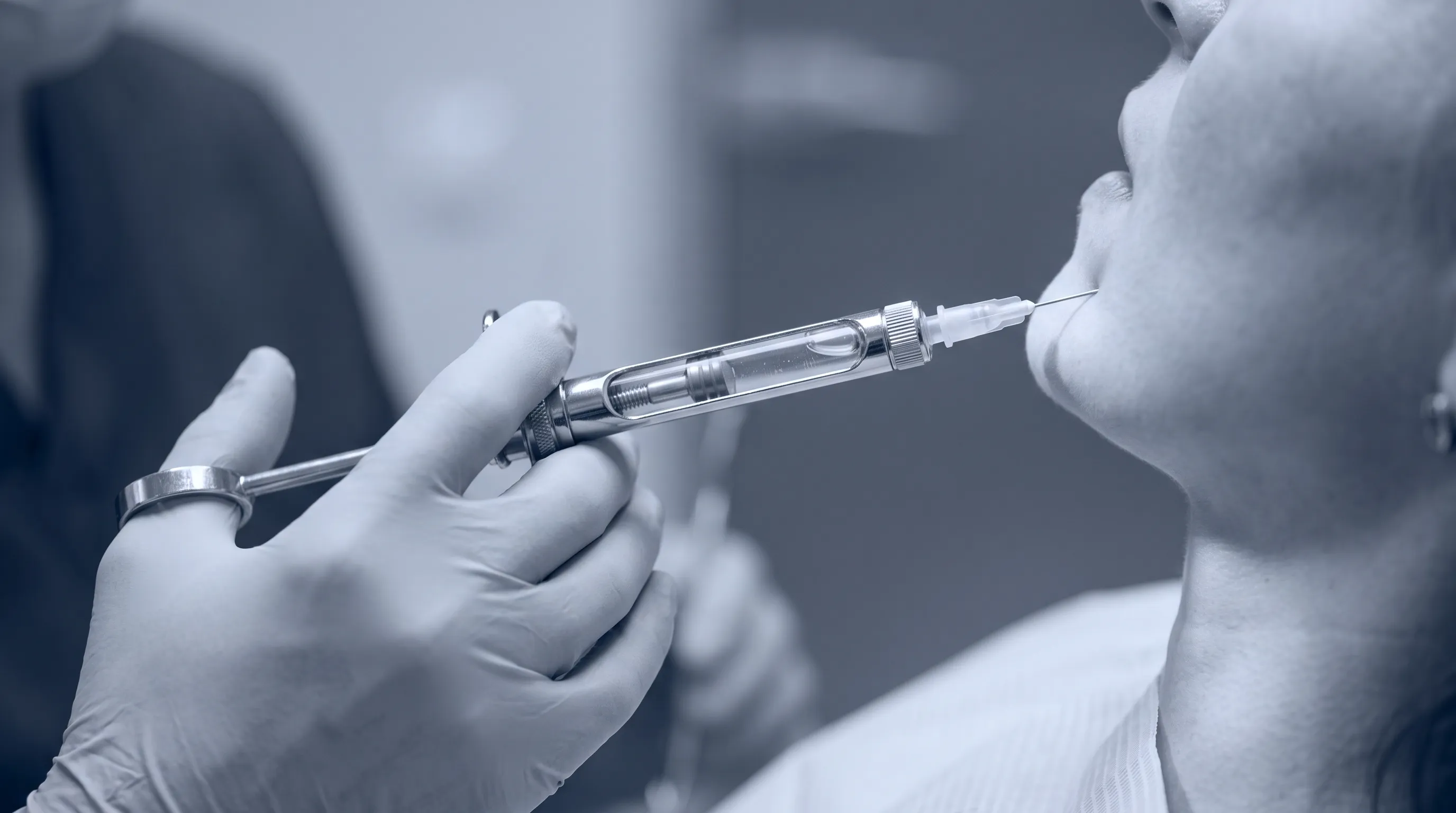 Sterile dental syringe prepared for intramuscular jaw injection