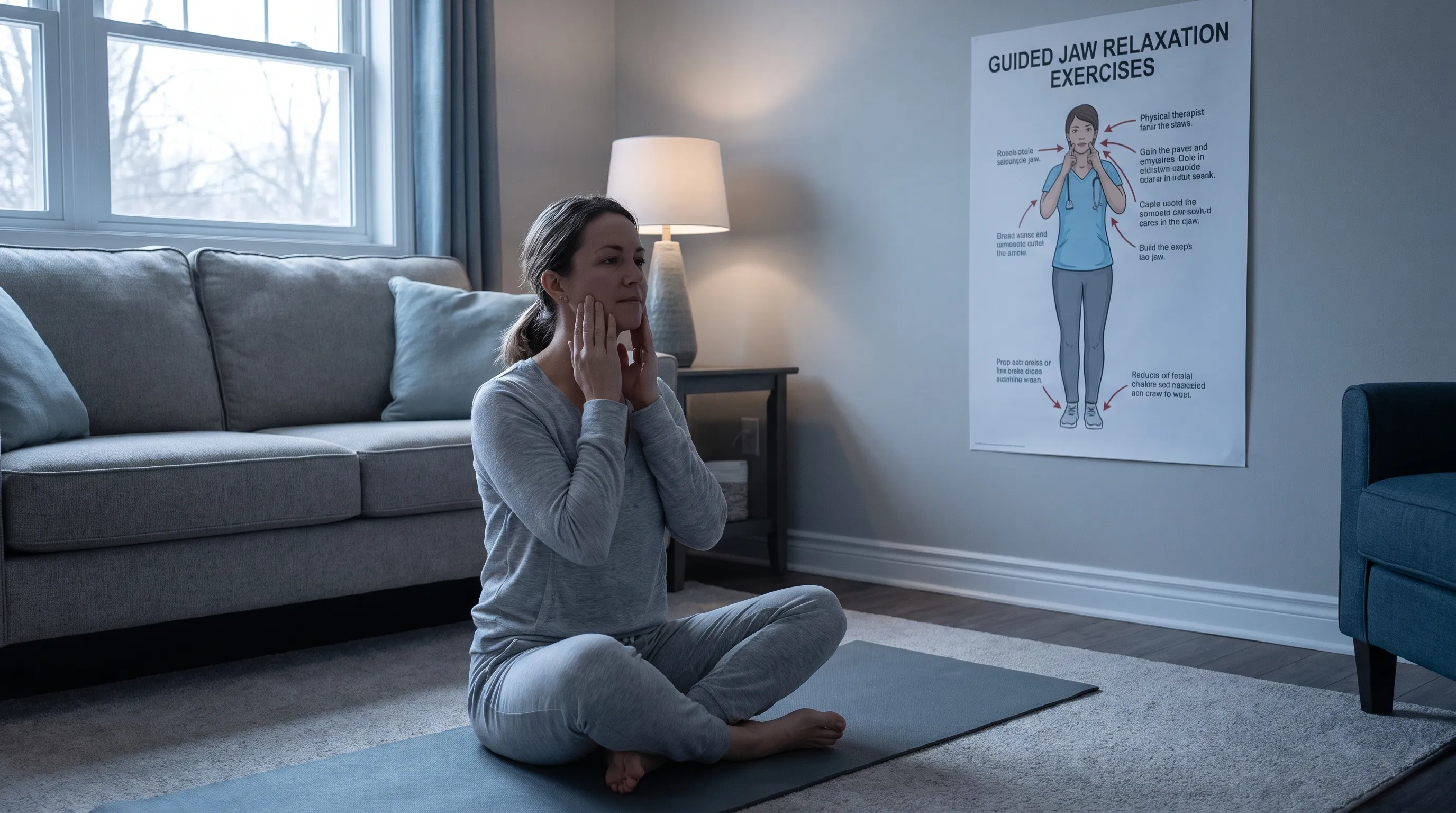 Patient practicing jaw relaxation exercises with therapist guidance