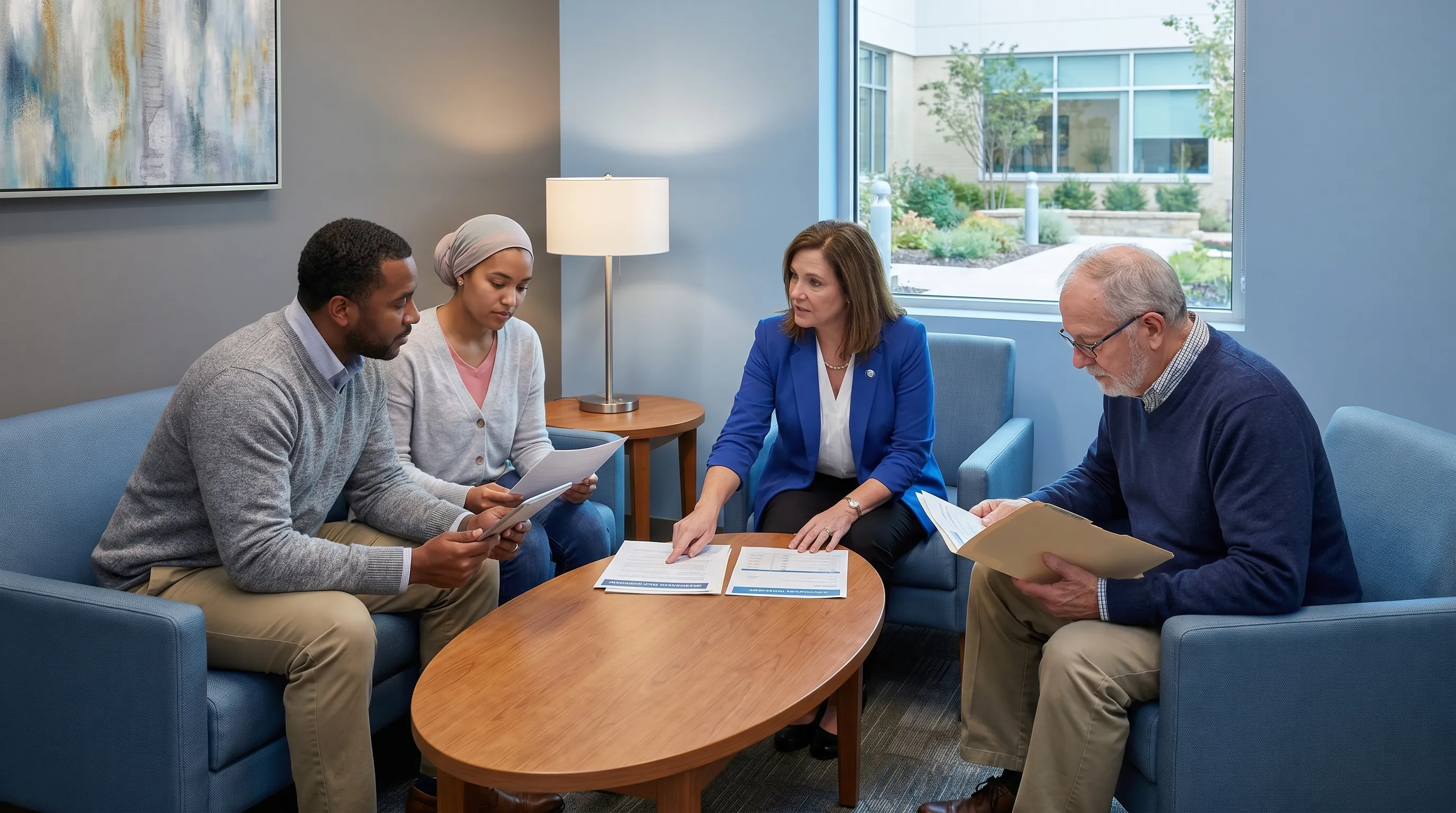 Patient consulting with an insurance specialist about mental health coverage