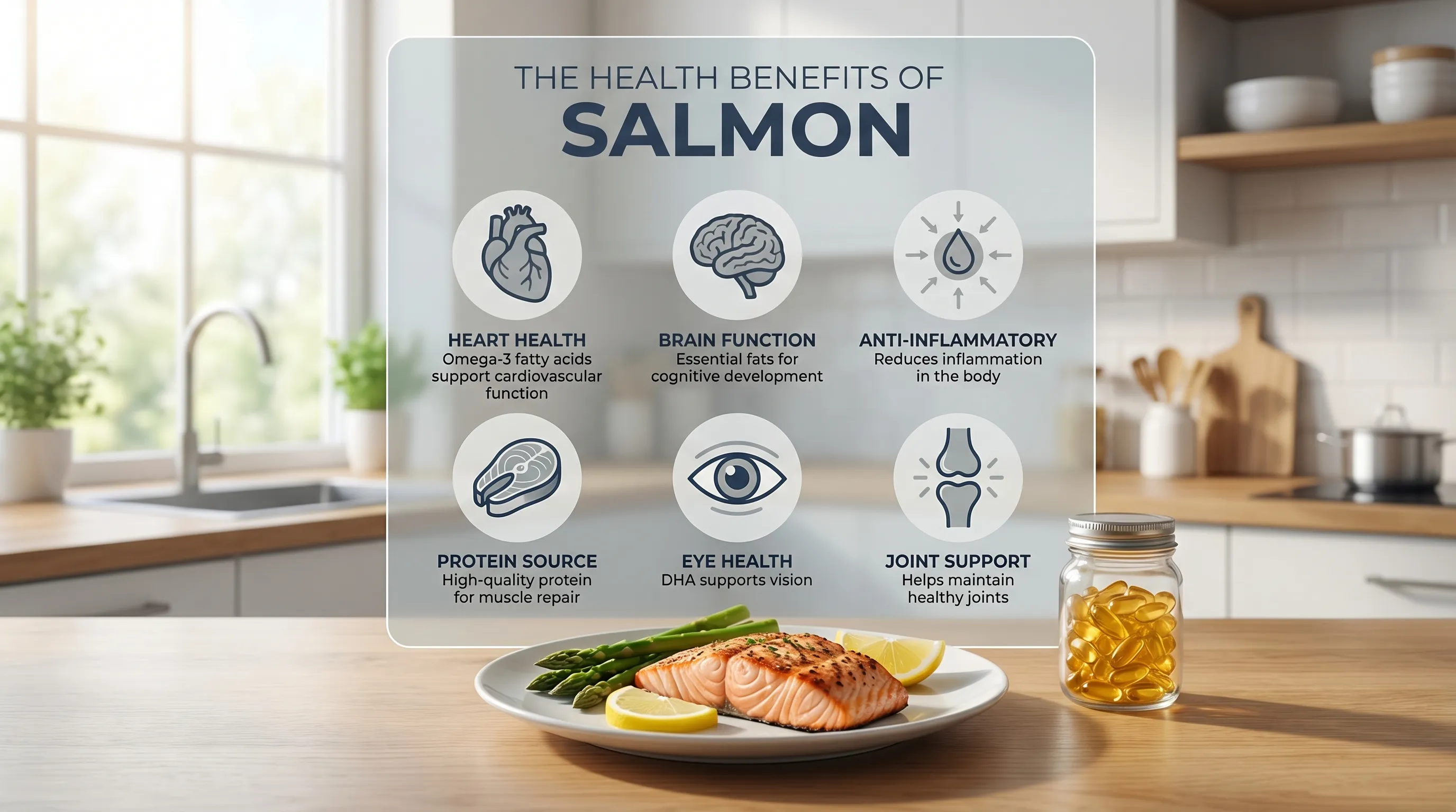 Infographic showcasing the health benefits of salmon.