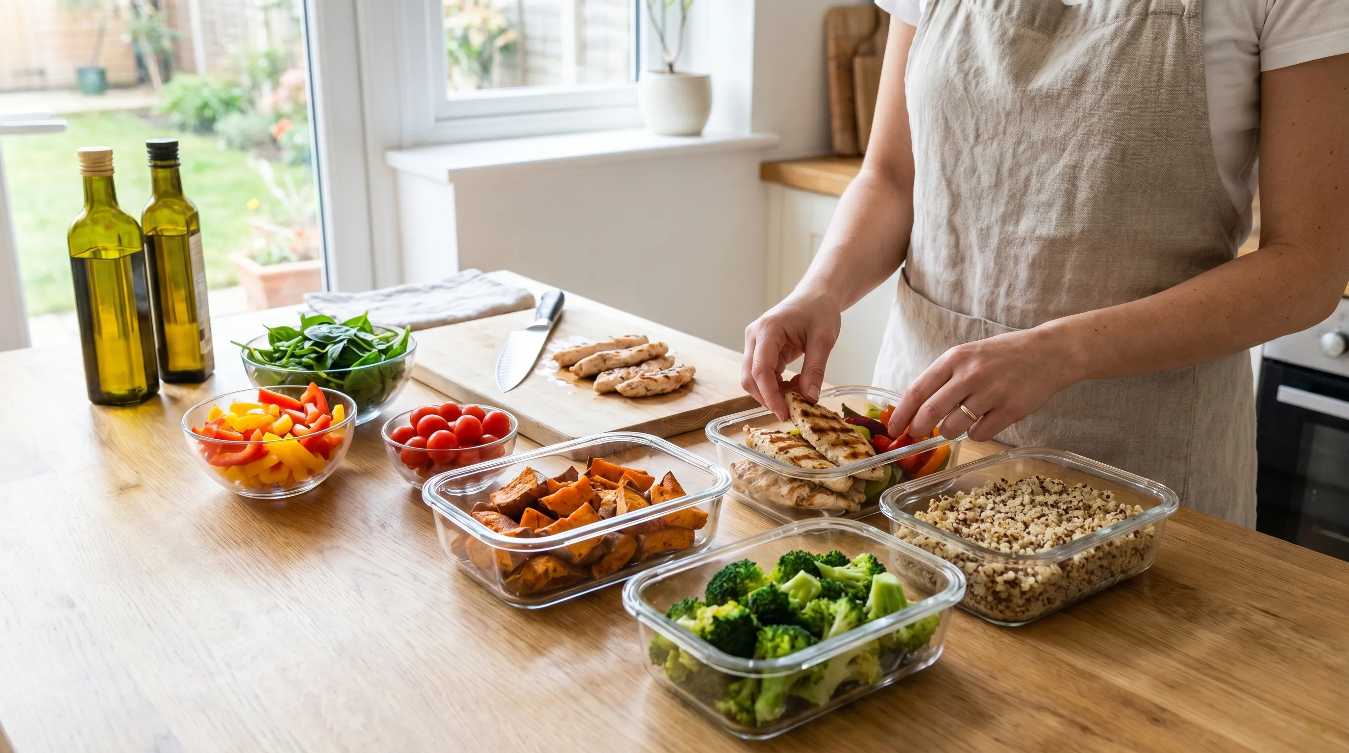 Healthy meal prep with balanced macronutrients on a modern kitchen counter