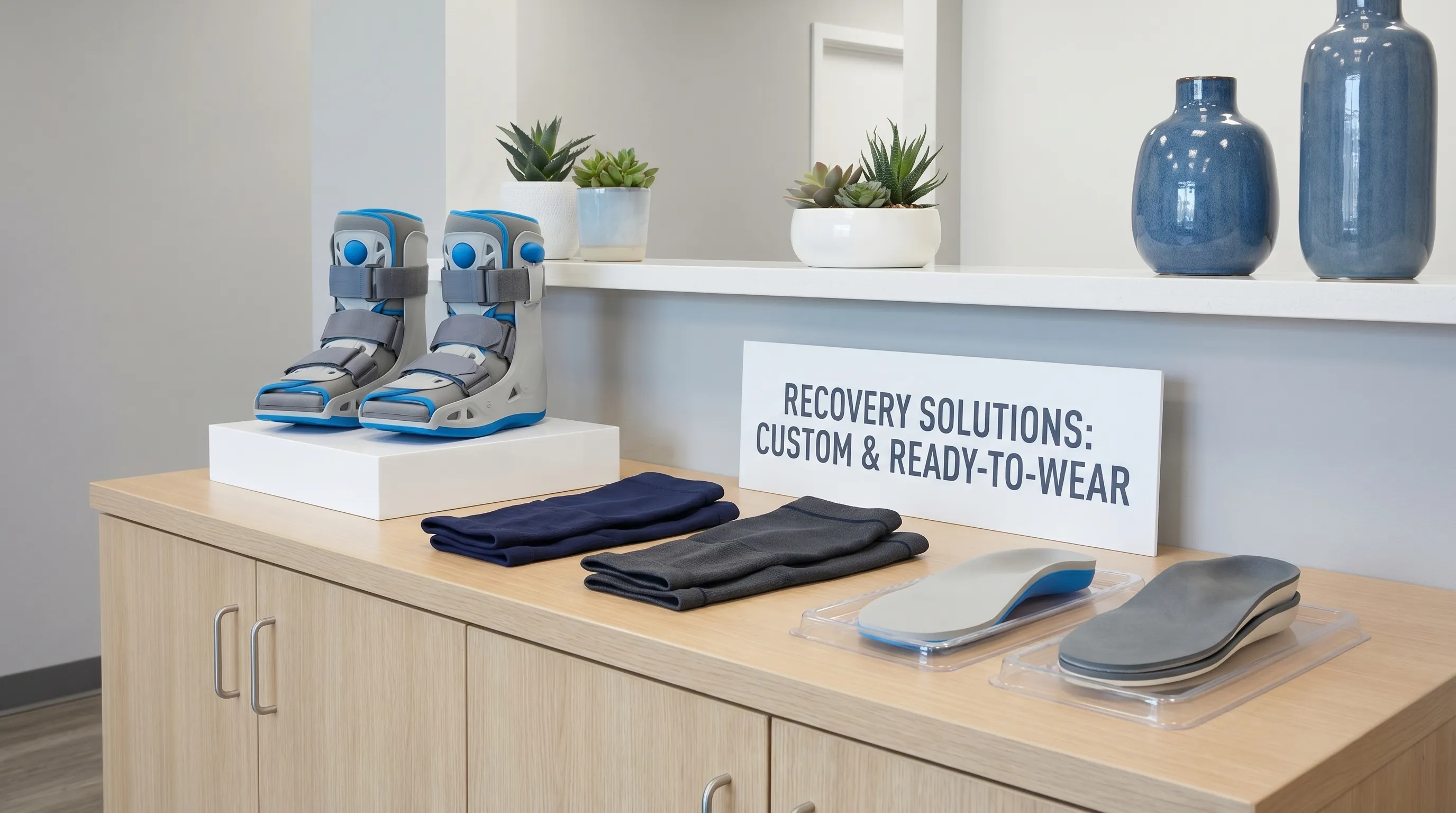 Custom orthotic insoles and supportive athletic footwear for foot recovery