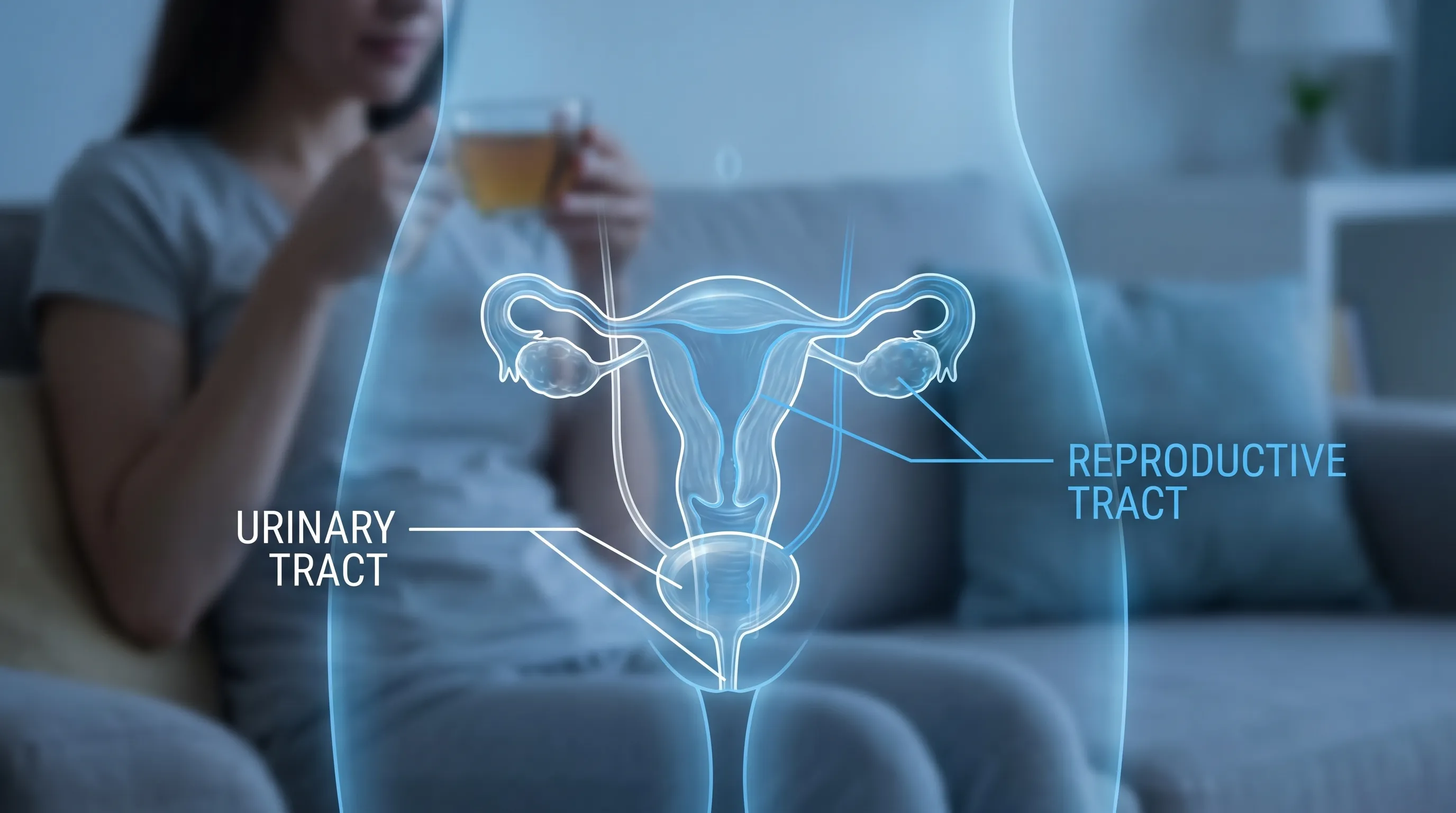 The anatomical relationship between the female urinary and reproductive tracts, highlighting their separate pathways