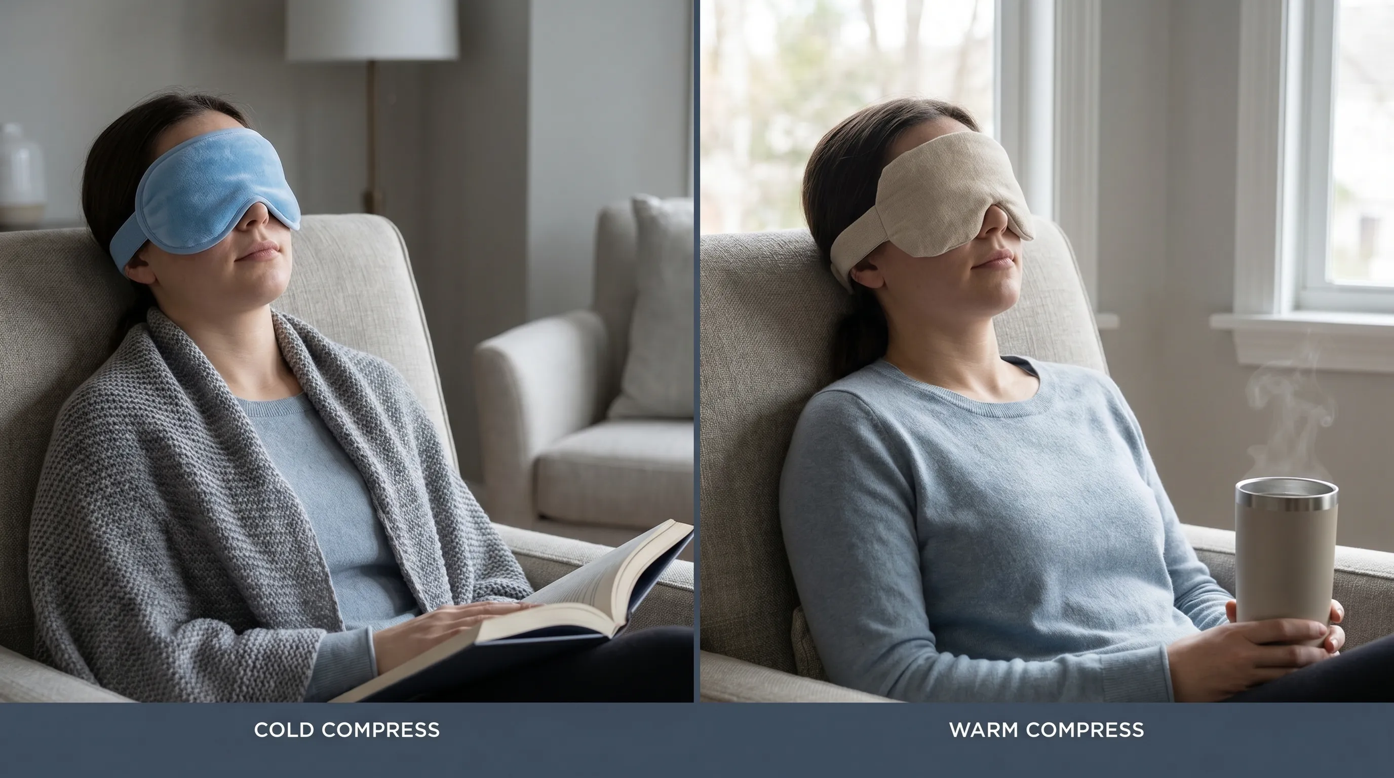 A healthcare professional demonstrating proper eye compress hygiene with clean towels, sterile gloves, and a chilled medical-grade eye mask