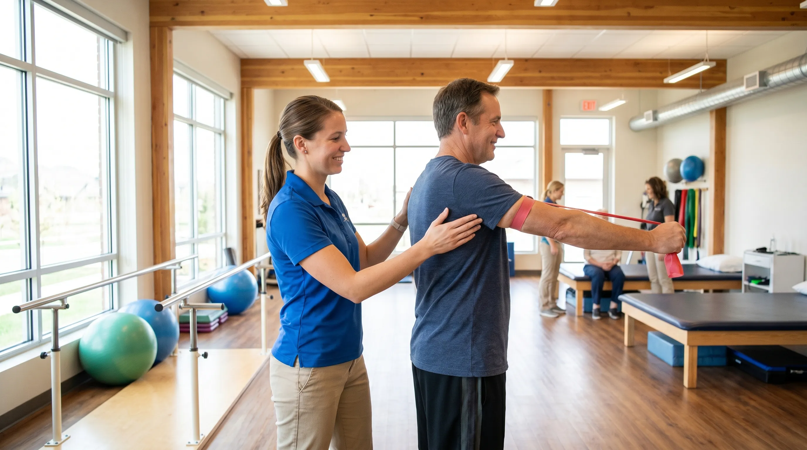 Physical therapy session focusing on gradual mobility restoration