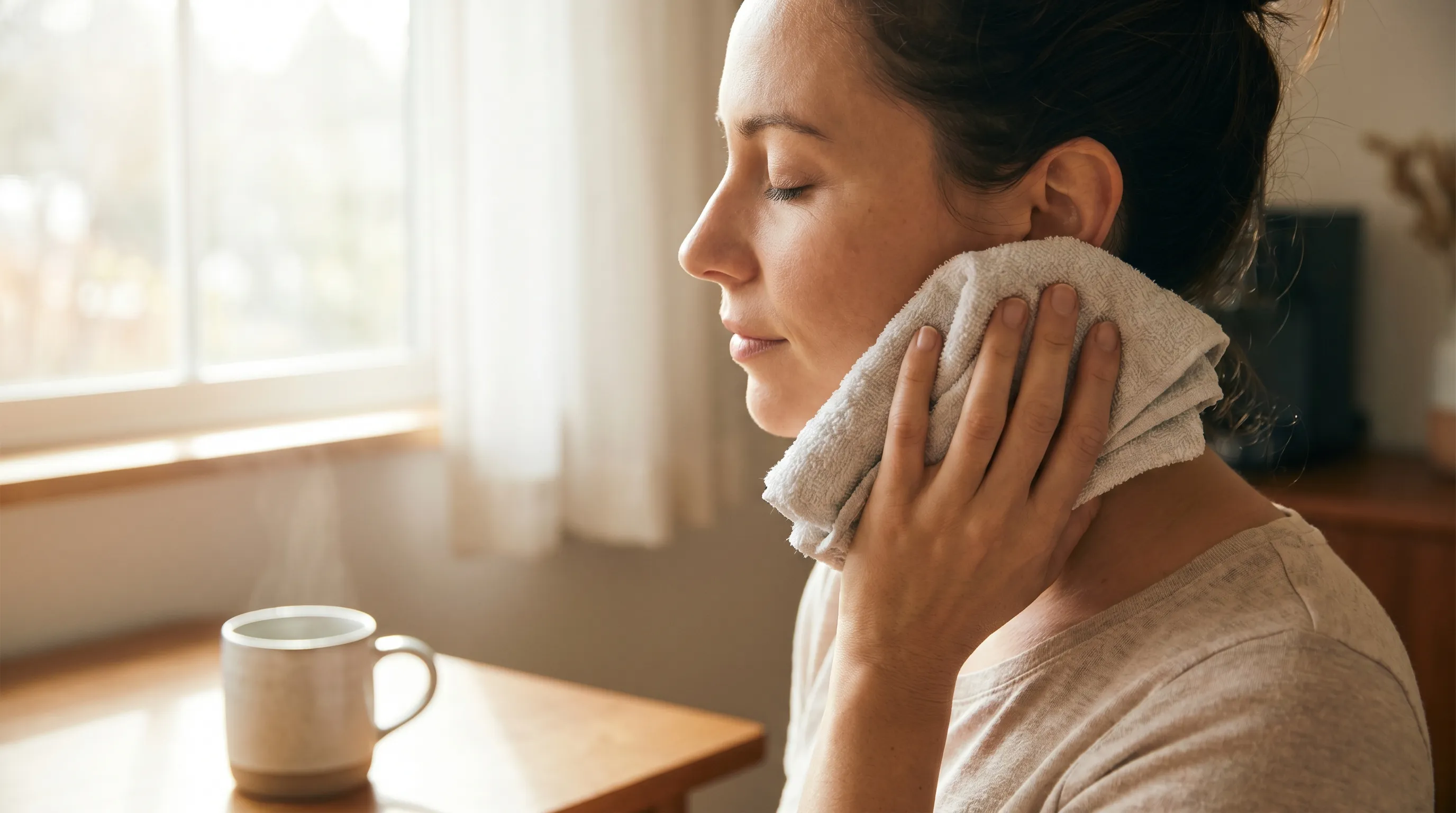A patient undergoing a gentle cervical and auricular examination by a healthcare professional in a well-lit clinical setting, emphasizing diagnostic evaluation and patient comfort