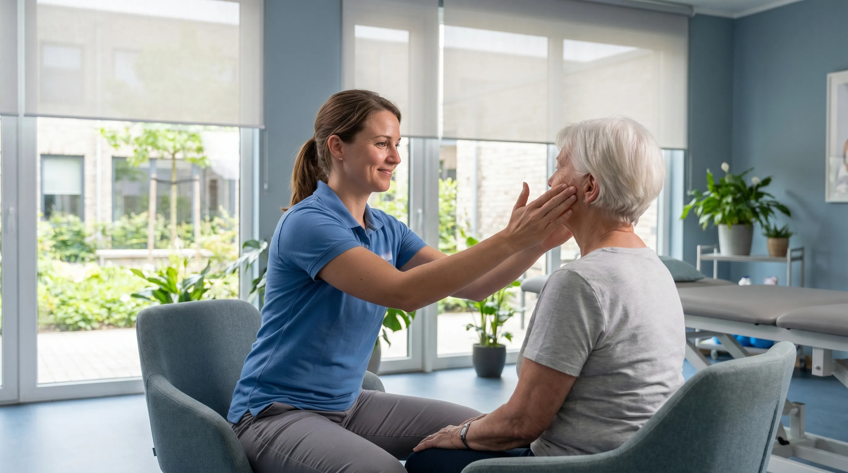 patient looking in mirror checking facial symmetry while applying prescribed eye ointment under medical guidance