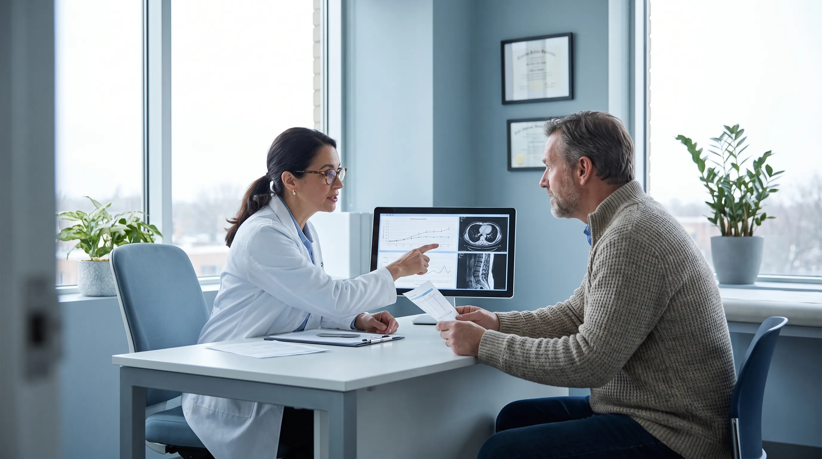 Professional healthcare consultation with symptom tracking and medical records review