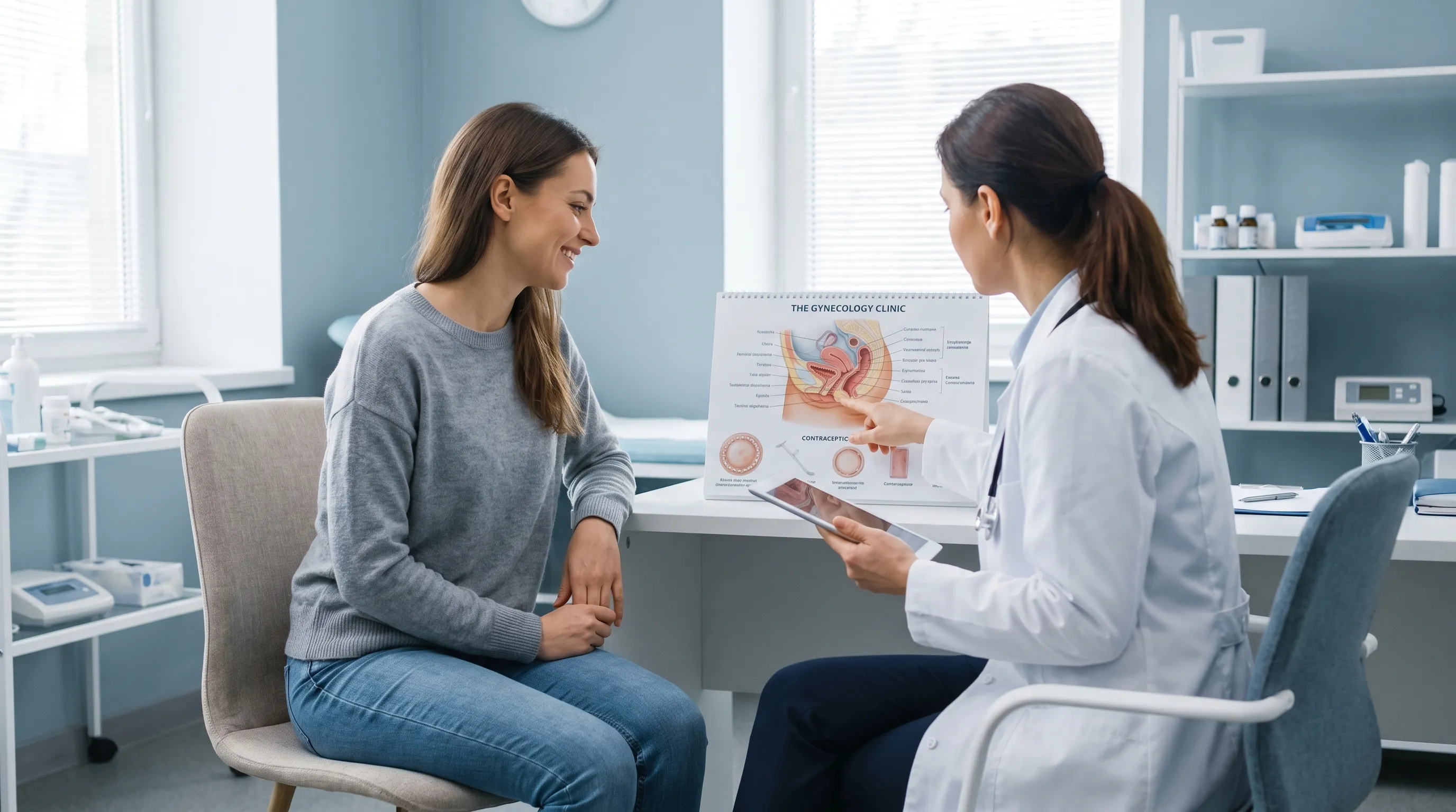 Woman consulting with gynecologist about contraceptive options