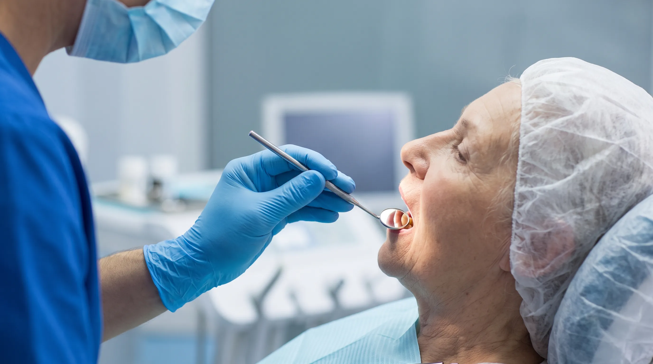 Close clinical examination of oral mucosa and palatal tissue highlighting nerve pathways and mucosal health