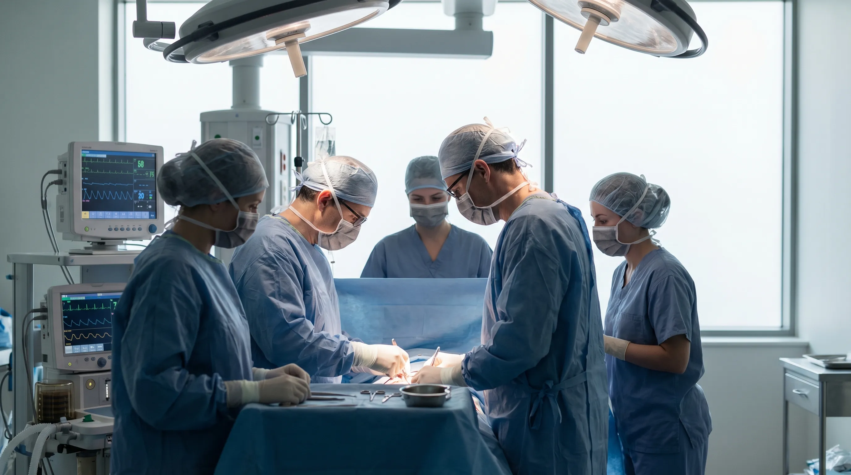 Surgeons performing a hip operation
