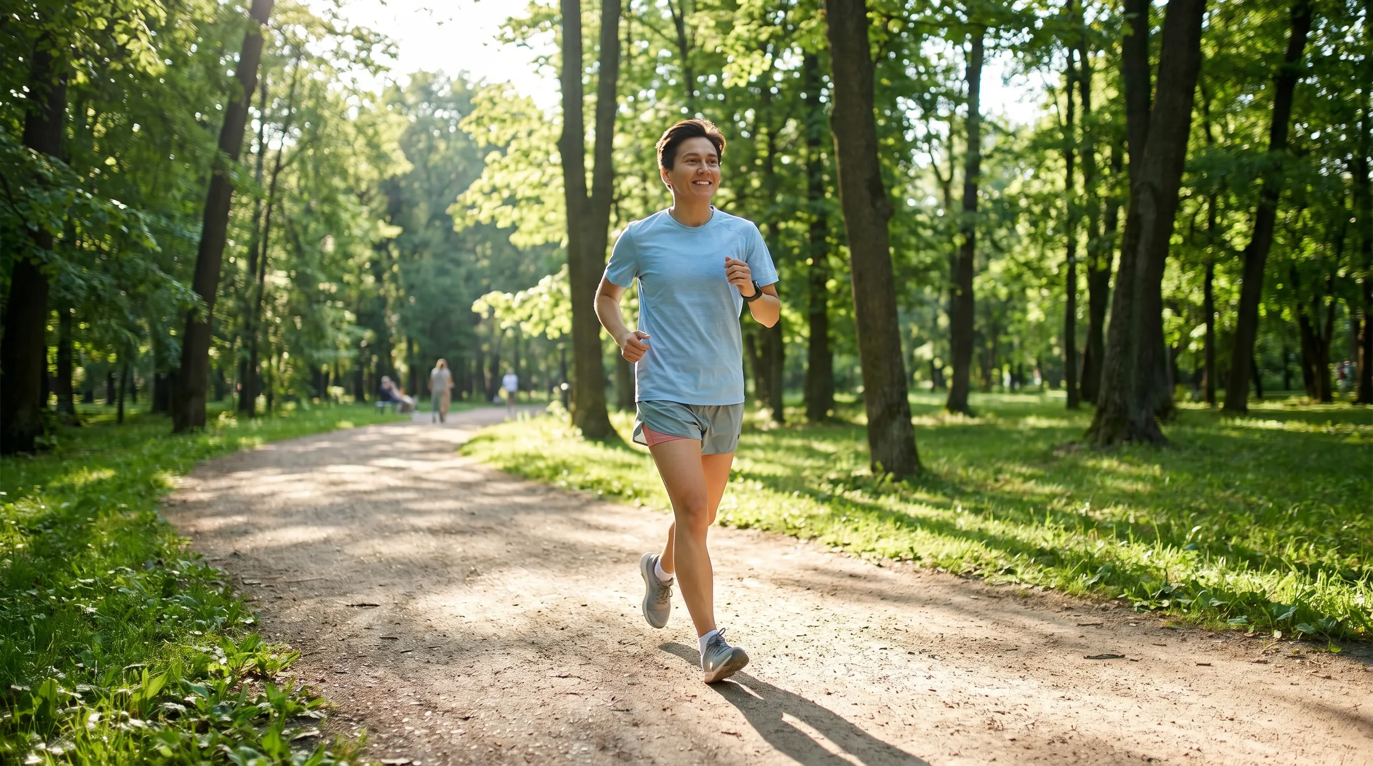 A person exercising outdoors in a park to boost cognitive clarity