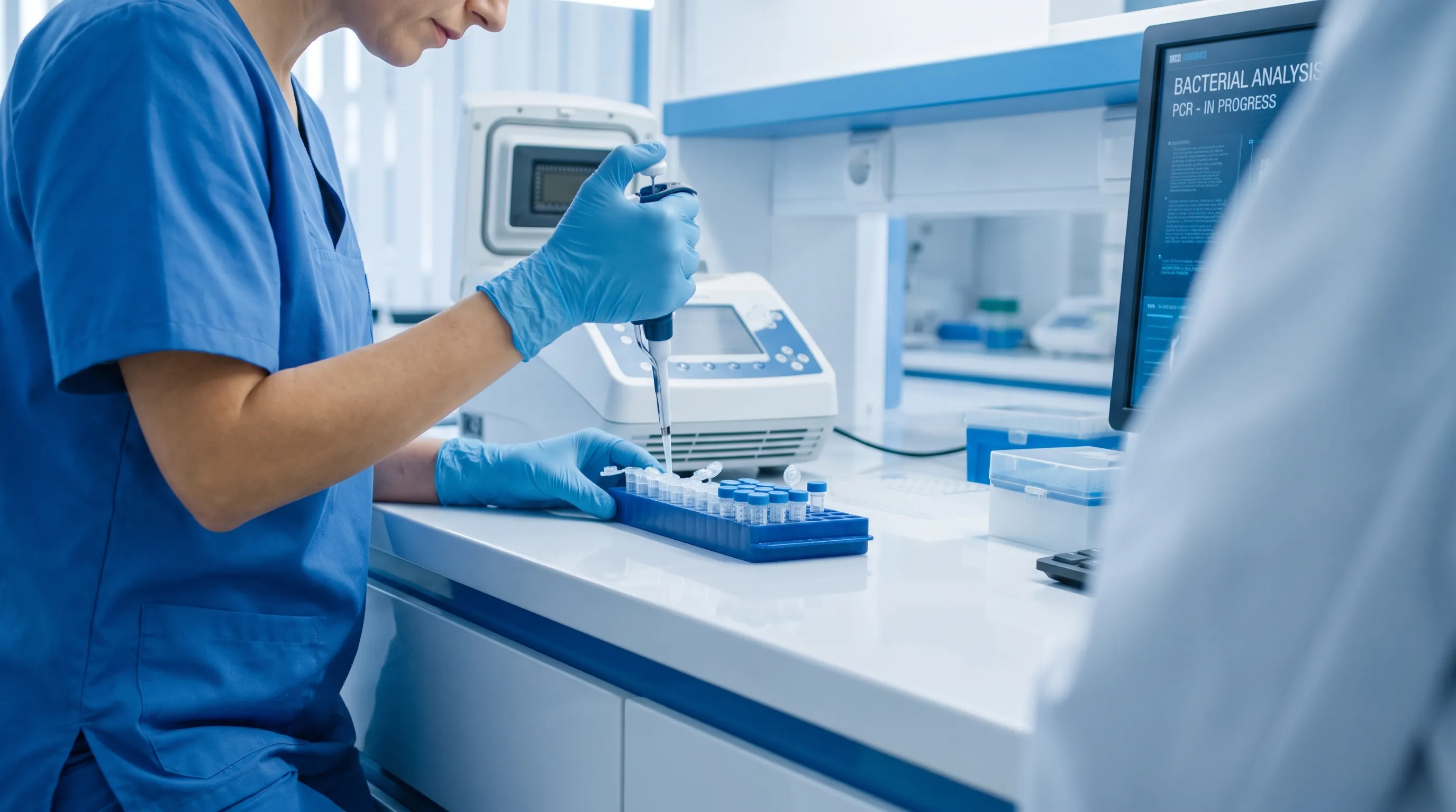 Healthcare professional reviewing laboratory PCR results with a patient in a modern consultation room, emphasizing clear communication and evidence-based care